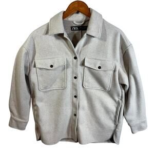 ZARA Women's Size Small S Soft Collared Overshirt Snap Buttons Shacket Shirt